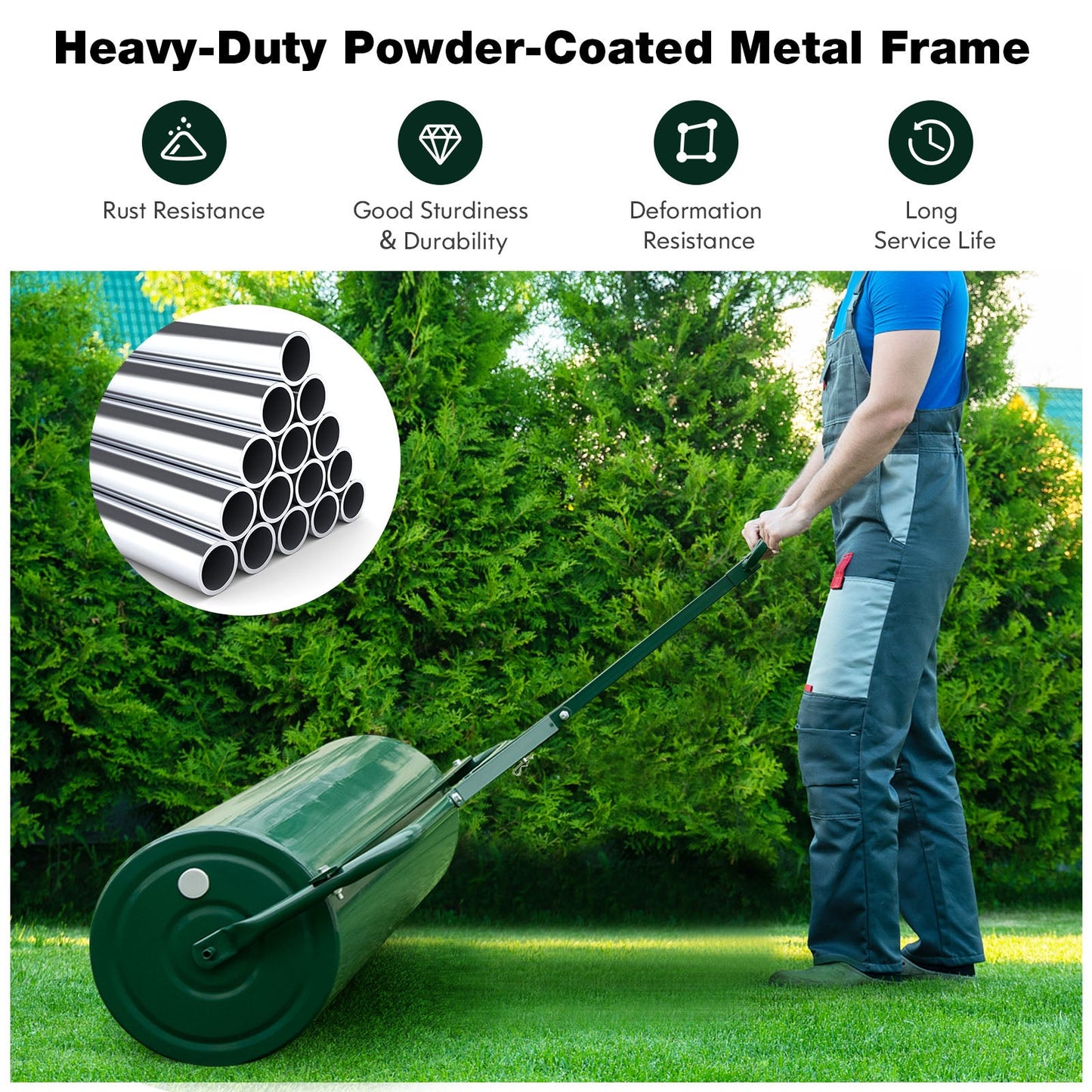 113L Metal Garden Lawn Roller-Green