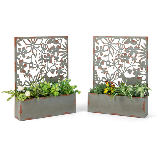 Set of 2 Wall-Mounted Freestanding Raised Garden Bed with Trellis-Rust