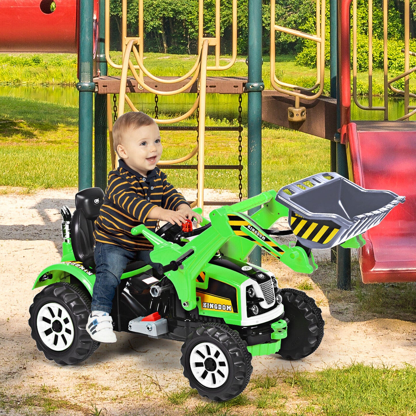 12V Battery Powered Kids Ride on Excavator with Horn and Safety Belt-Green