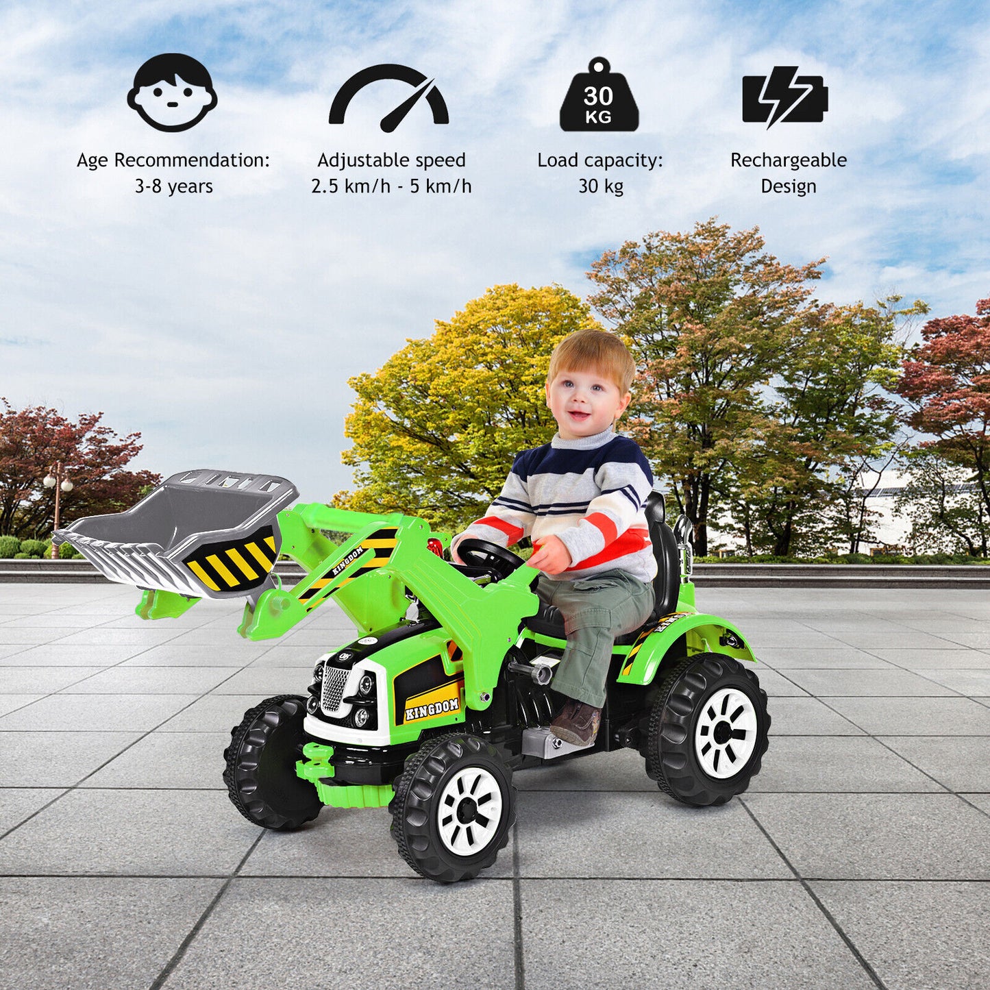 12V Battery Powered Kids Ride on Excavator with Horn and Safety Belt-Green