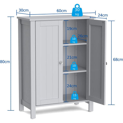 2-Door Freestanding Bathroom Floor Cabinet with Adjustable Shelves-Grey