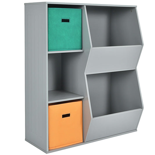 Modern Kids Toy Storage Cabinet with 2 Baskets-Grey