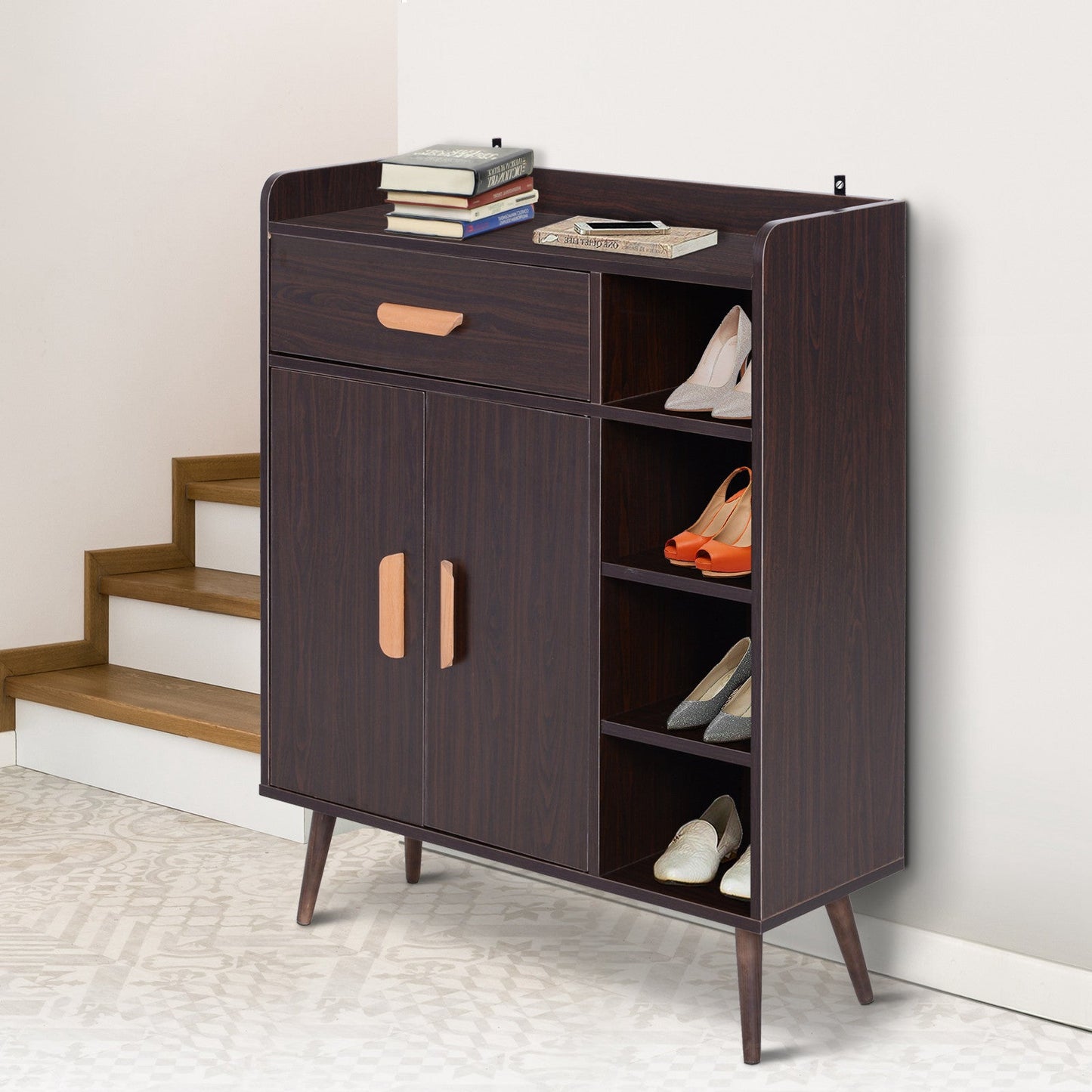 HOMCOM Sideboard Side Cabinet Floor Cupboard with Storage Drawer for Hallway, Kitchen, Bedroom, Living Room, Walnut