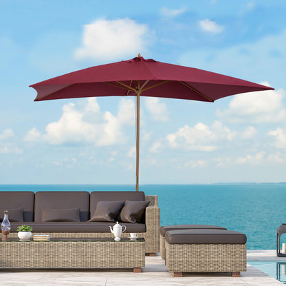 Wooden Garden Parasol 3x2 m Wine Red 3m x 2m Wood Sun Shade Patio Outdoor Umbrella Canopy Wine Red New