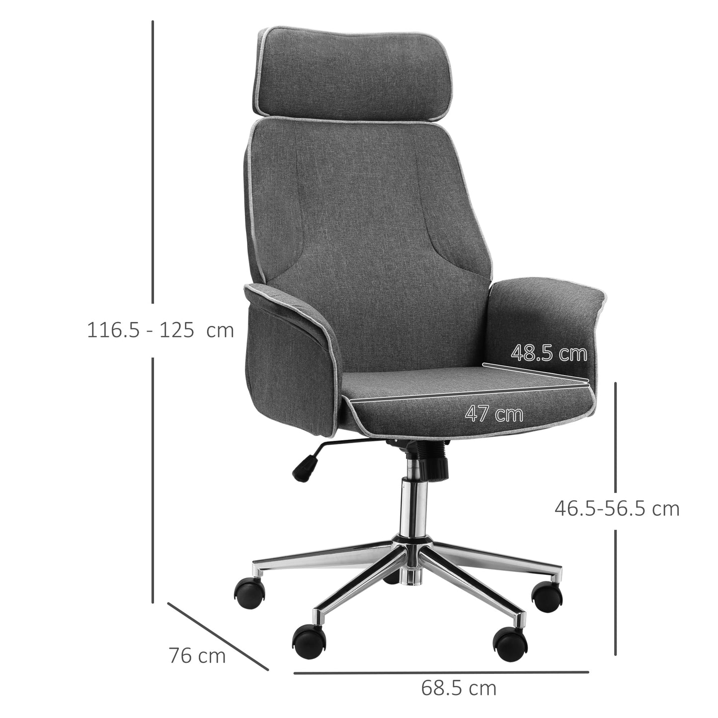 Vinsetto Office Chair Rocking Chair with Wheels Executive Adjustable High Back Grey