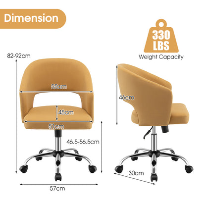 Height Adjustable Swivel Chair with 5 Universal Wheels and Metal Base-Yellow