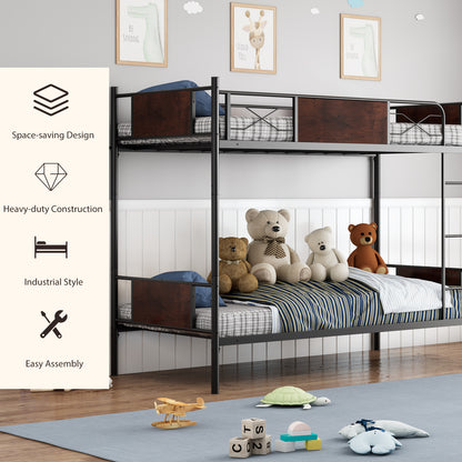 Convertible Metal Bunk Bed Frame with Ladder and Safety Guardrail