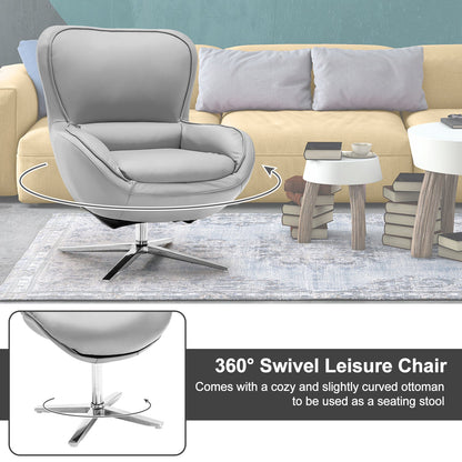 360° Swivel Lounge Chair and Ottoman Set for Home Office-Grey