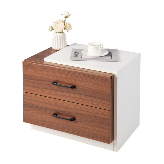 Wooden Bedside Table with 2 Drawers for Living Room Bedroom