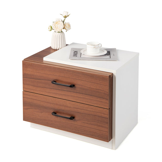Wooden Bedside Table with 2 Drawers for Living Room Bedroom-Walnut