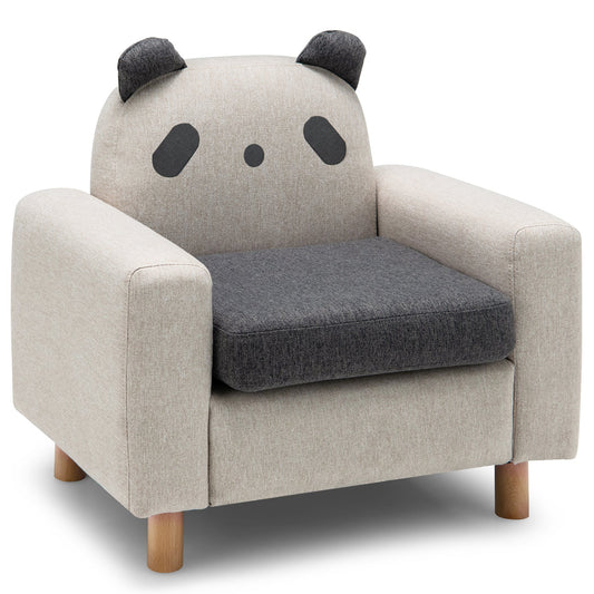 Cute Animal Toddler Armchair with Wood Frame and Thick Cushion-Black &amp; Grey