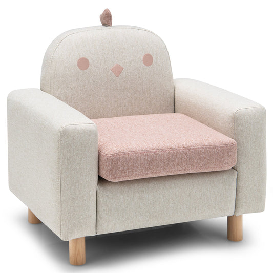 Cute Animal Toddler Armchair with Wood Frame and Thick Cushion-Pink &amp; Grey