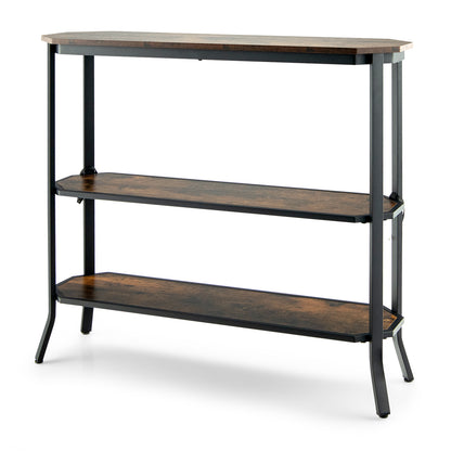 3-Tier Industrial Console Table with Storage Shelf for Home Living Room