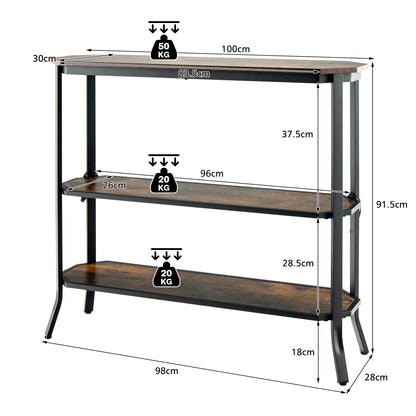 3-Tier Industrial Console Table with Storage Shelf for Home Living Room