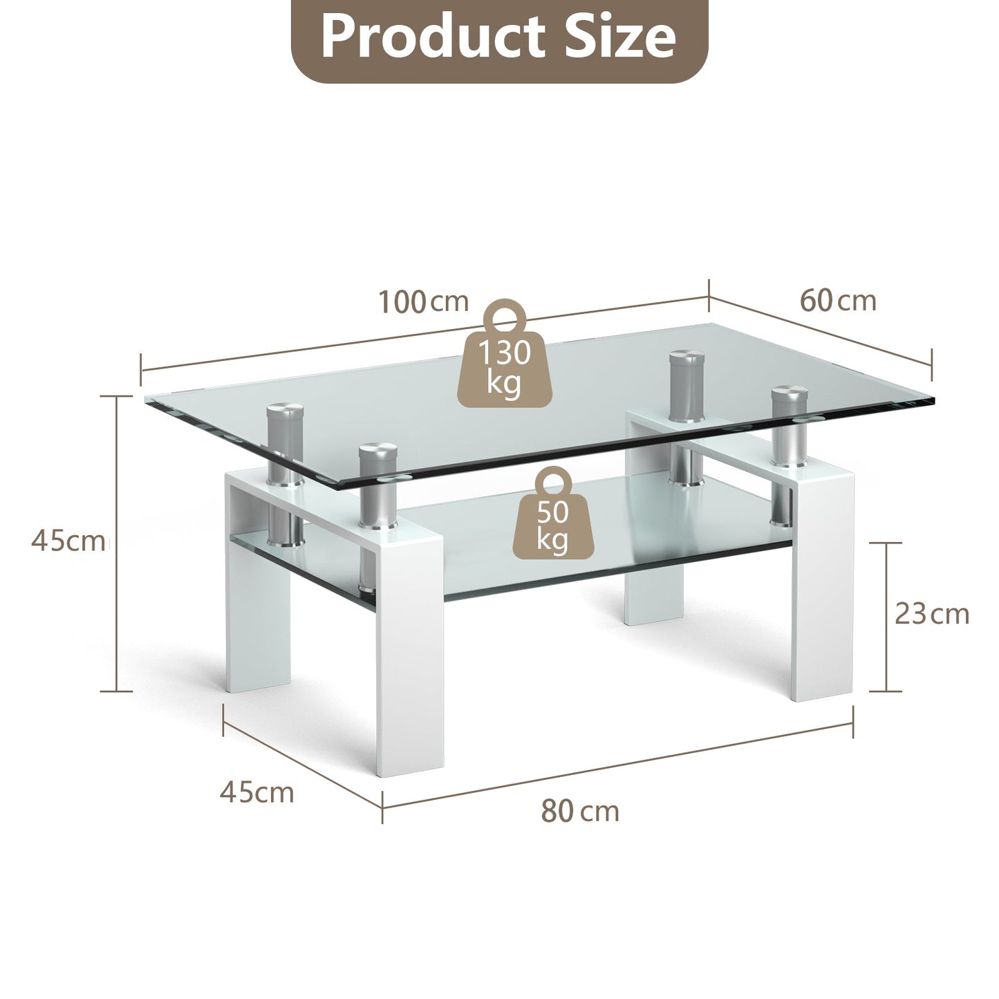 Modern Glass Coffee Tea Table with Open Shelf-White