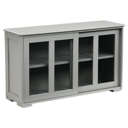 Sideboard Cabinet with Sliding Glass Doors and Adjustable Shelf-Grey