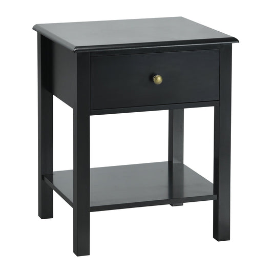 Bedside Table with Drawer and Storage Shelf-Black
