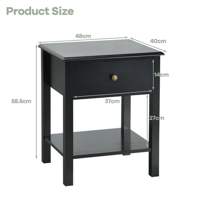 Bedside Table with Drawer and Storage Shelf-Black