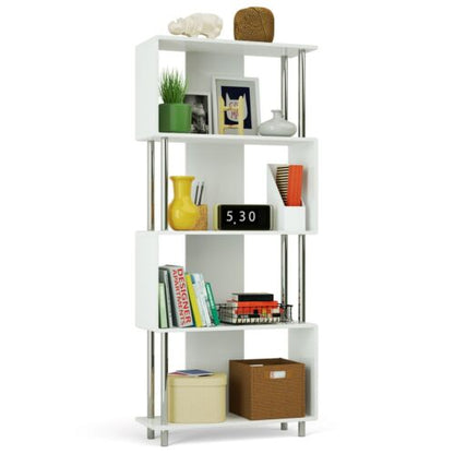 4-Tier S-Shaped Wooden Bookshelf for Living Room Bedroom Office-White