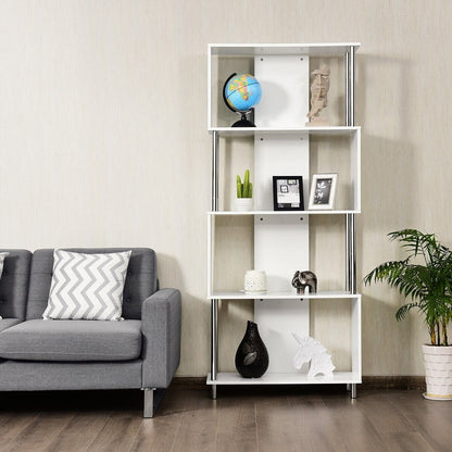 4-Tier S-Shaped Wooden Bookshelf for Living Room Bedroom Office-White