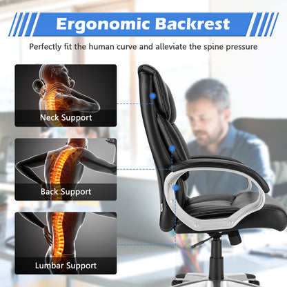 Height Adjustable Leather Office Chair with Rocking Backrest