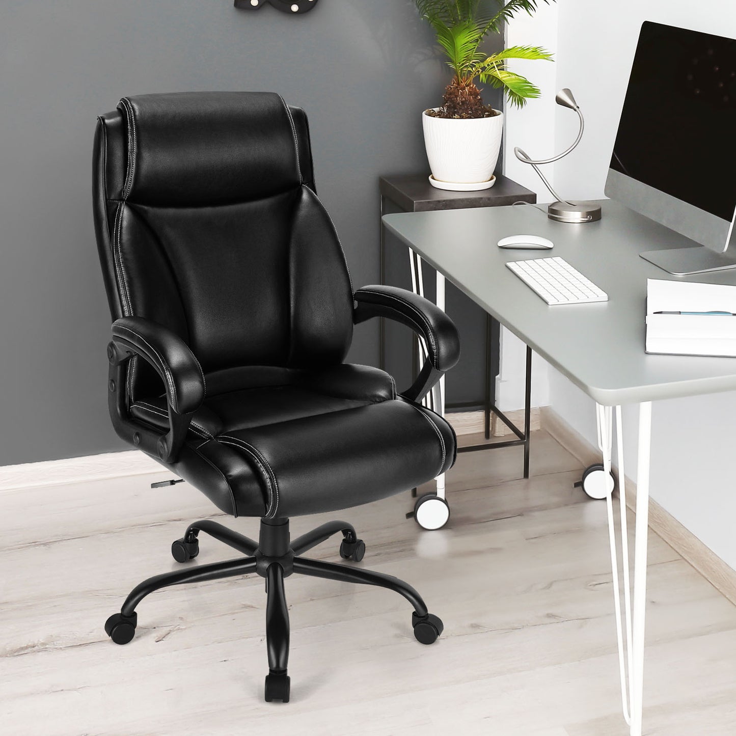 High Back Office Chair with Metal Base and Rocking Backrest