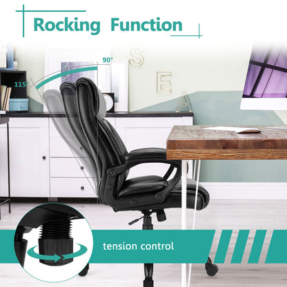 High Back Office Chair with Metal Base and Rocking Backrest