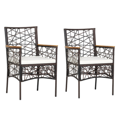 2 Pieces Rattan Dining Chairs with Armrests and Removable Cushions