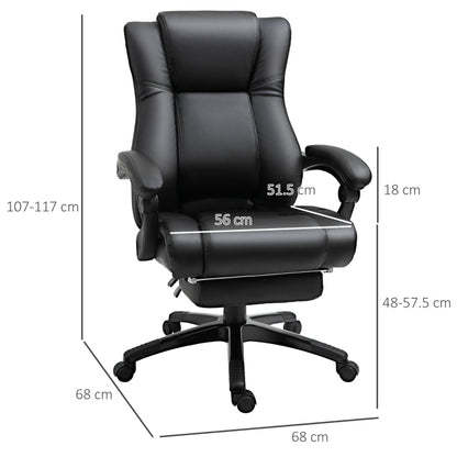 Vinsetto Executive PU Leather Office Chair with Footrest and Adjustable Height - Black