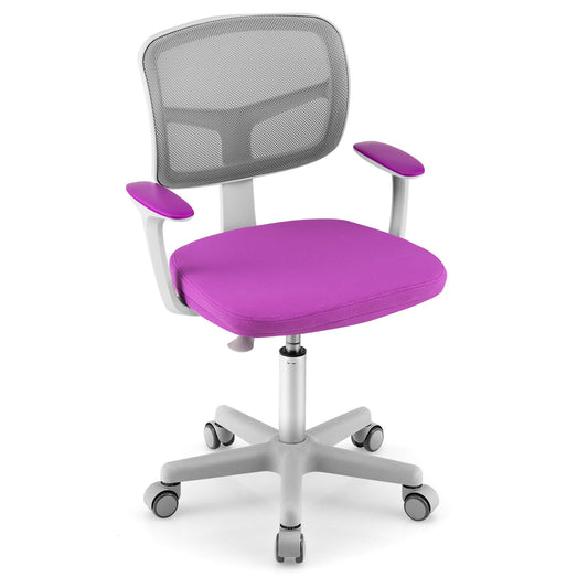 Kids Height-Adjustable Swivel Computer Desk Chair with Lumbar Support-Purple