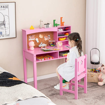 Wooden Kids Desk and Chair Set with Hutch for Studying and Reading