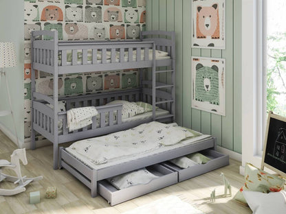 Wooden Bunk Bed Harriet with Trundle and Storage