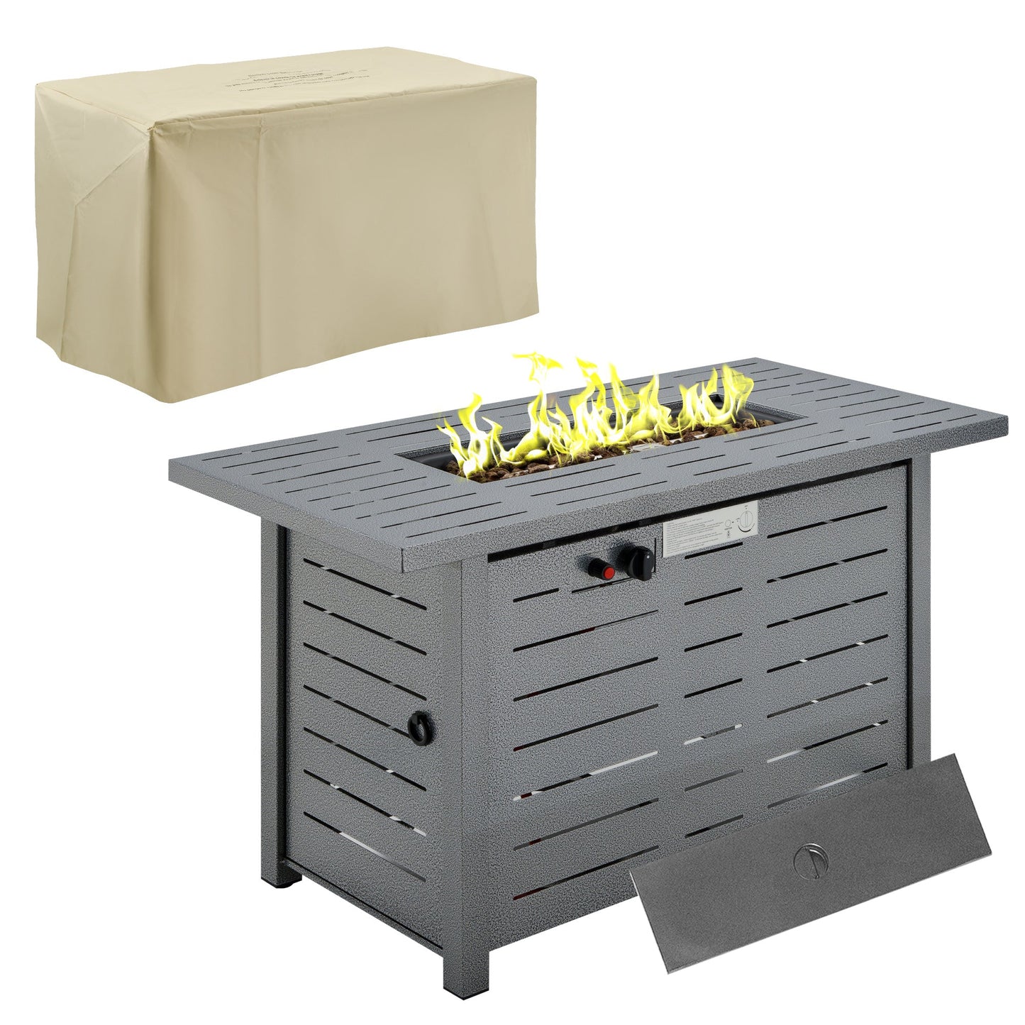 Outsunny Propane Gas Smokeless Fire Pit Table 107 x 51 x 63cm - Silver Grey