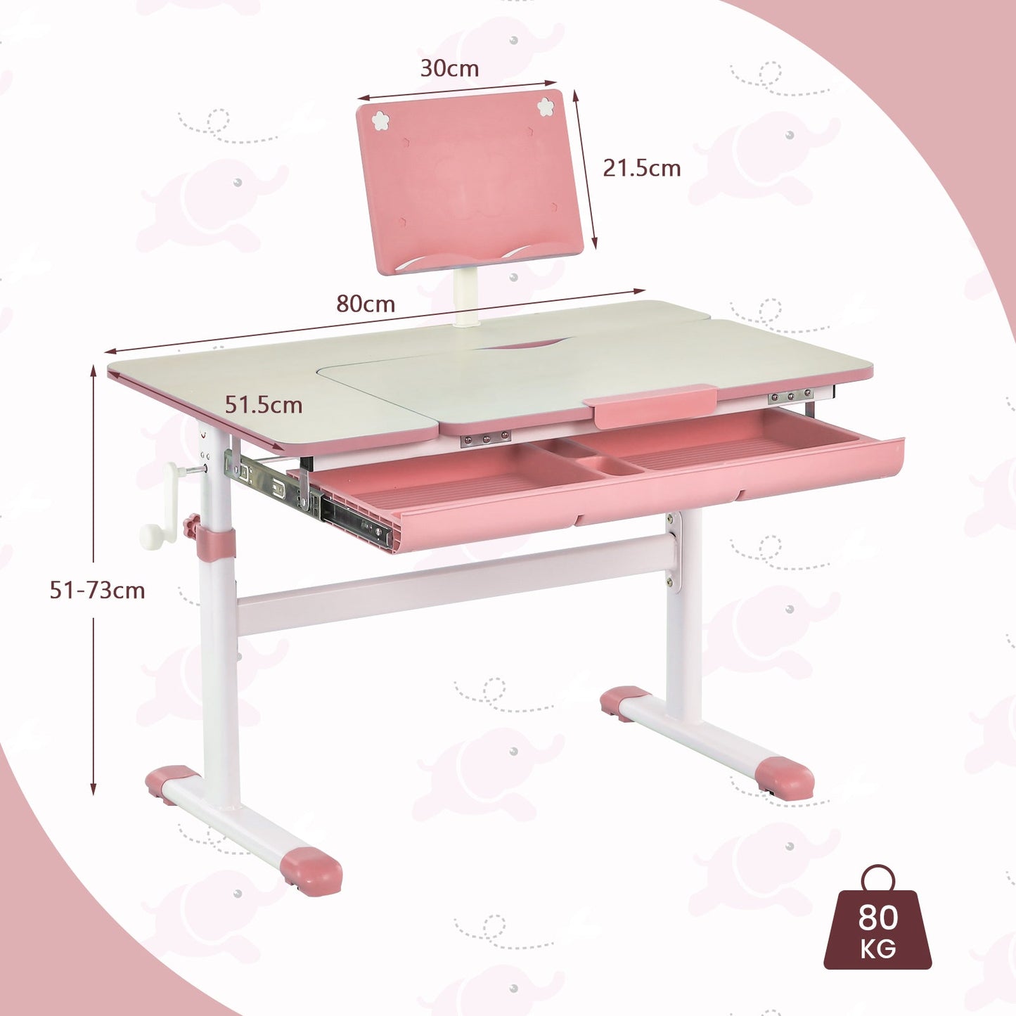 Height Adjustable Kids Desk with Tilt Desktop and Book Stand-Pink