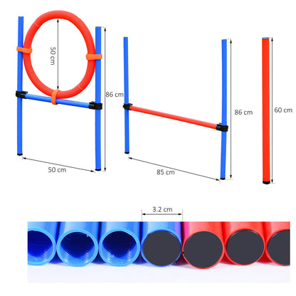 مجموعة تدريب طاعة الكلاب من PawHut Pet Agility Training Equipment قابلة للتعديل (عمود + طوق + حاجز)