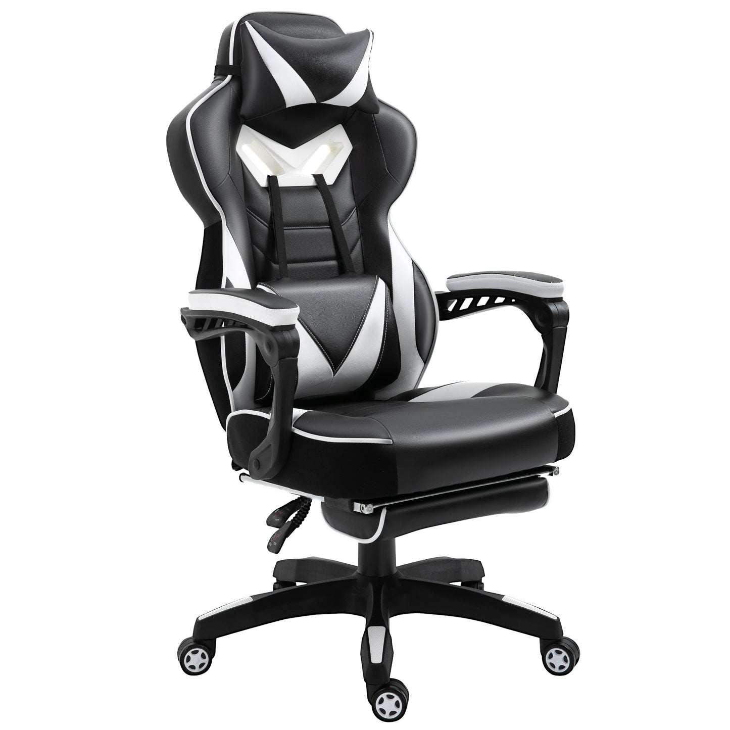 Vinsetto PU Leather Gaming Chair with Footrest and Headrest - White/Black