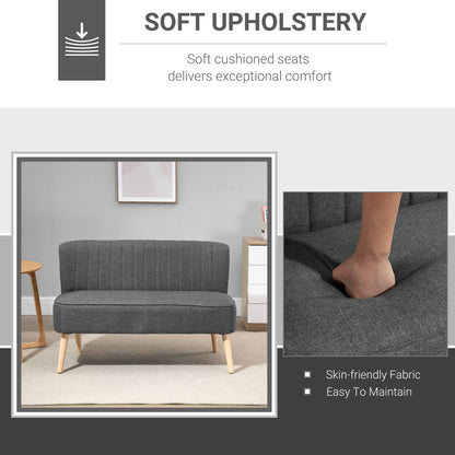 HOMCOM Modern 2 Seat Sofa Loveseat Sofa Couch Compact Sofa Padded Linen Wood Leg, Charcoal Grey