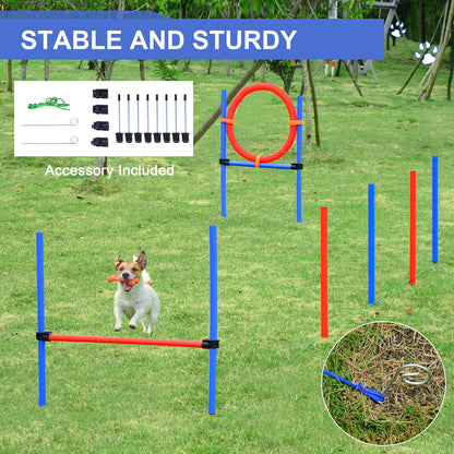 مجموعة تدريب طاعة الكلاب من PawHut Pet Agility Training Equipment قابلة للتعديل (عمود + طوق + حاجز)