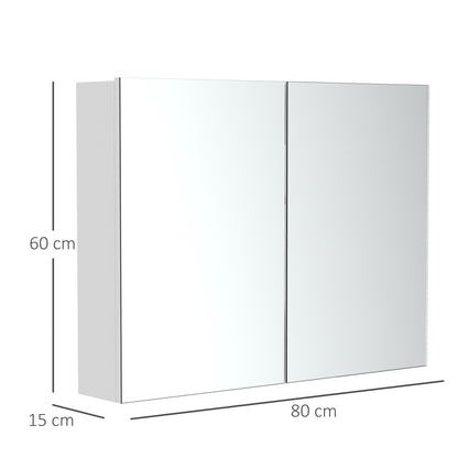 خزانة مرآة زجاجية مزدوجة الباب مثبتة على الحائط بإطار خشبي مقاوم للماء 80Lx60Hx15D(سم) - أبيض
