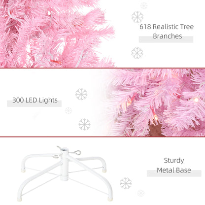 HOMCOM 6FT Tall Prelit Pencil Slim Artificial Christmas Tree with Realistic Branches, Warm White LED Lights and Tips, Xmas Decoration, Pink