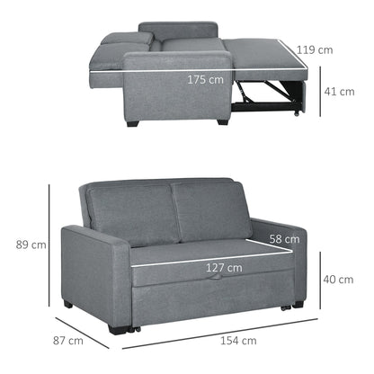 Modern 2 Seat Sofa Bed Click Clack Couch Sleeper Settee, Grey