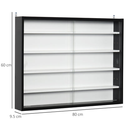 HOMCOM 5-Tier Wall Display Shelf Unit Cabinet w/ 4 Adjustable Shelves Glass Doors Home Office Ornaments 60x80cm Black/White
