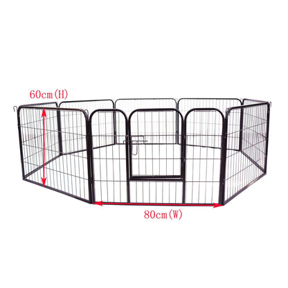 Pawhut Heavy Duty Dog pen 8 Panel Pet Puppy PlayPen Rabbit Hutch Run indoor outdoor Black, 80 x 60 cm