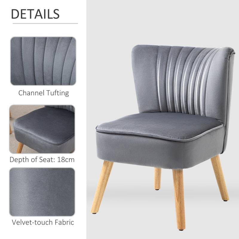 Velvet-Feel Armless Accent Chair - Grey