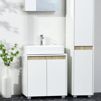 kleankin Modern Bathroom Sink Cabinet, Floor Standing Under Sink Cabinet, Freestanding Storage Cupboard with Double Doors, White
