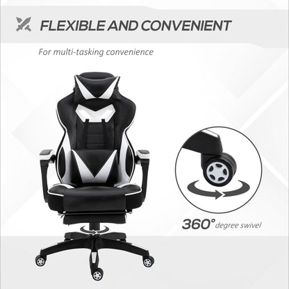 Vinsetto PU Leather Gaming Chair with Footrest and Headrest - White/Black