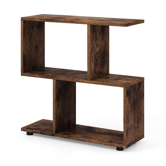 2-tier Irregular Storage Shelf Wood Shelving Units with 4 Compartments-Coffee