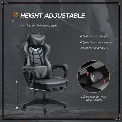 Vinsetto PU Leather Gaming Chair with Footrest and Headrest - Grey/Black