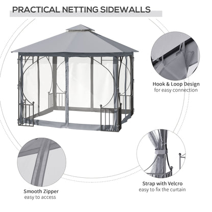 Outsunny 3 x 3 M Gazebo Outdoor Patio Party Tent Shelter Garden Canopy Double Tier Sun Shade Metal Frame Light Grey