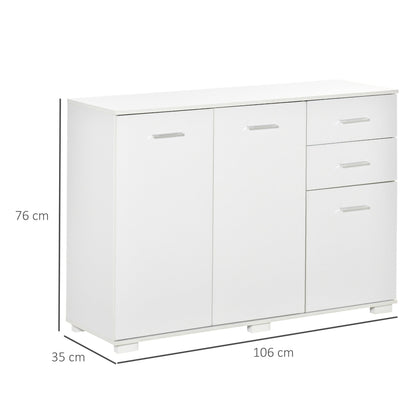 High-Gloss Sideboard Finish Storage Cabinet Home Organisation Aluminium Handles with2-Drawers White